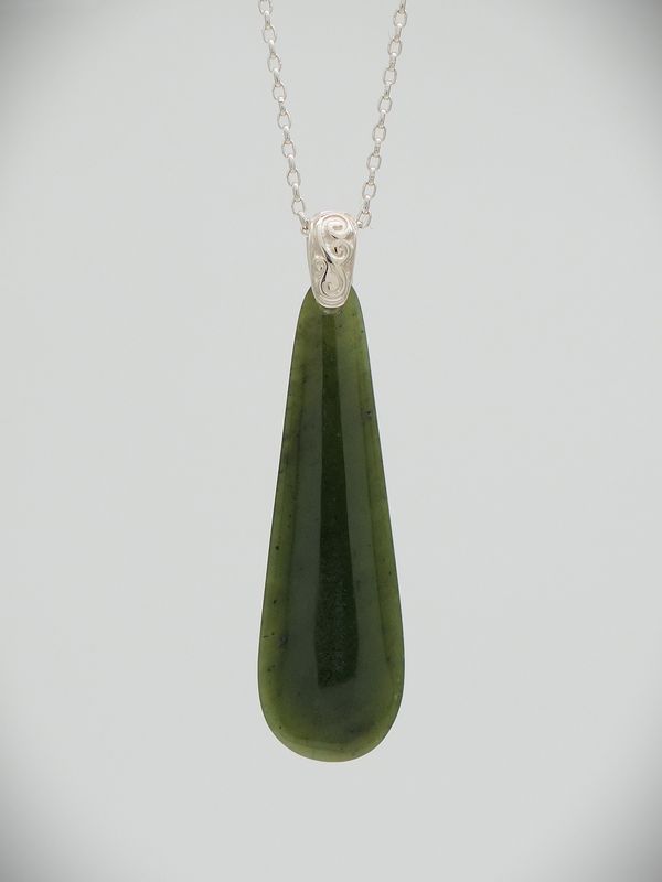 Moko Pounamu Roimata (Teardrop) NZ Genuine Kawakawa Greenstone & Sterling Silver - Rakaihautu
