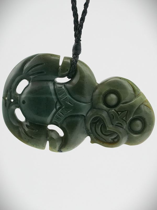 Moko Pounamu Hei Tiki Genuine NZ Kawakawa Greenstone  - Matakitaki