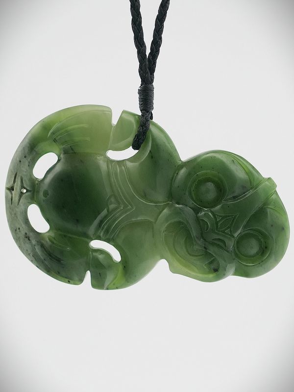 Moko Pounamu Hei Tiki Genuine NZ Kahurangi Flower Greenstone  - Matar