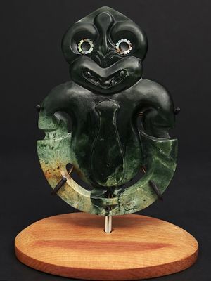 Moko Pounamu Tiki NZ Genuine Kawakawa Flower Pounamu - Waikuku
