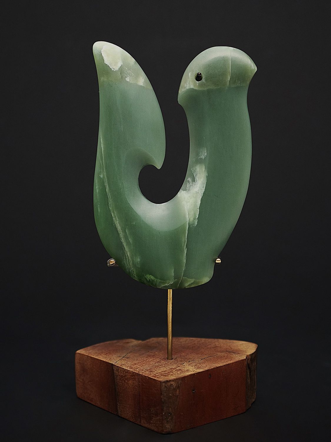 Moko Pounamu Hei Matau (Hook) NZ Genuine Inanga Greenstone - Ohoka