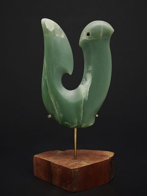 Moko Pounamu Hei Matau (Hook) NZ Genuine Inanga Greenstone - Ohoka