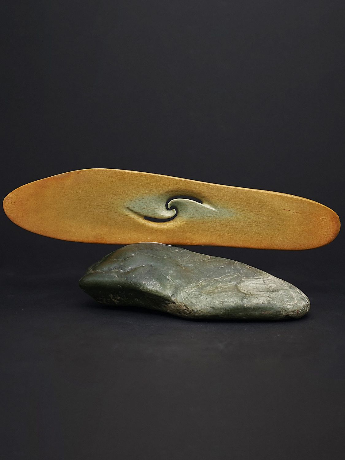 Moko Pounamu Koru Sculpture NZ Genuine Raukaraka & Inanga Greenstone - Waipara