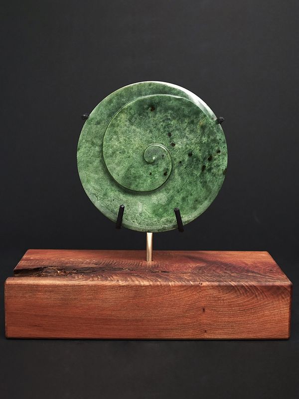 Moko Pounamu Koru Sculpture NZ Genuine Marsden Flower Greenstone - Matahiwi
