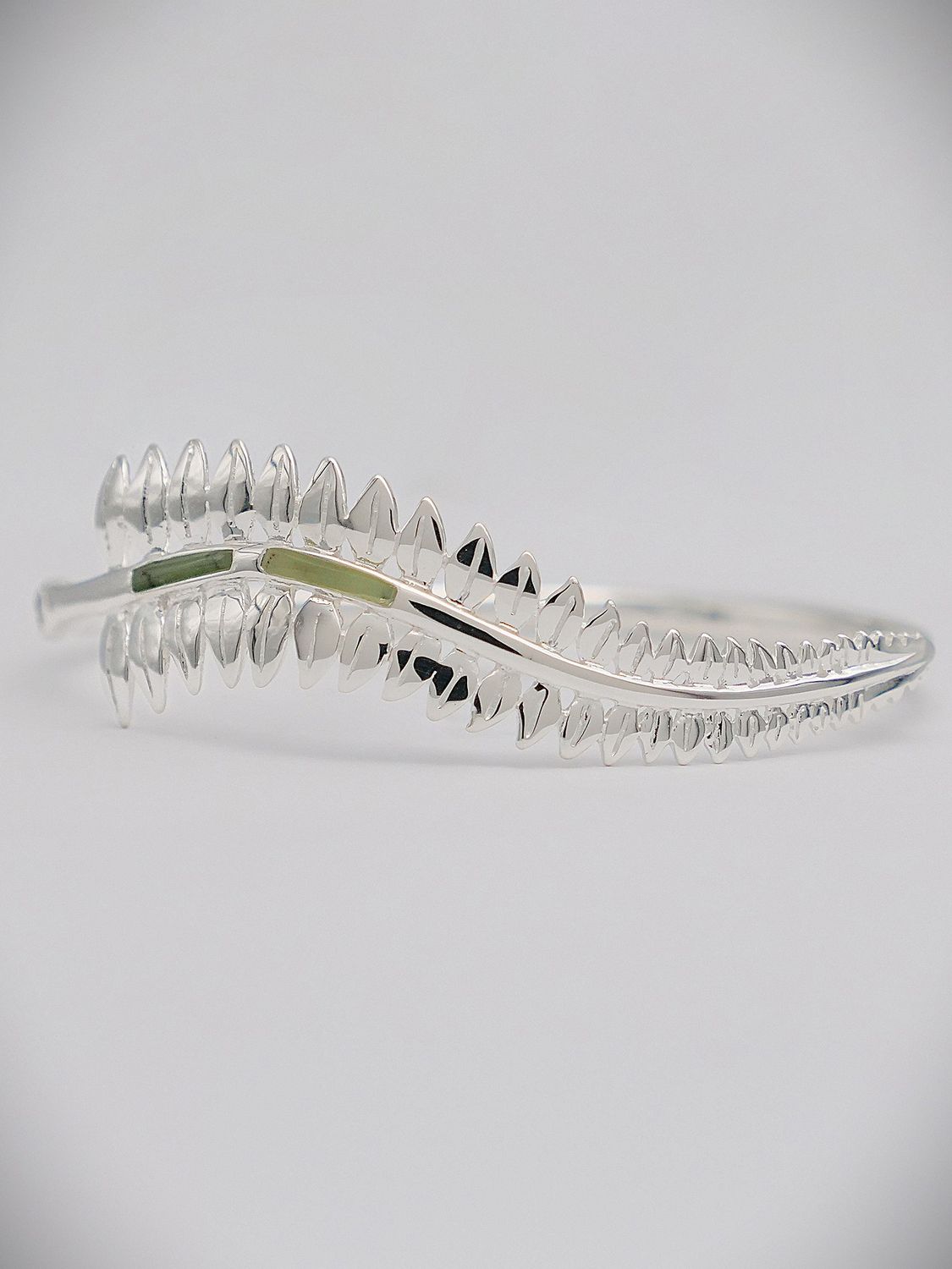 Moko Pounamu Greenstone & Sterling Silver Fern Bangle - 7B2