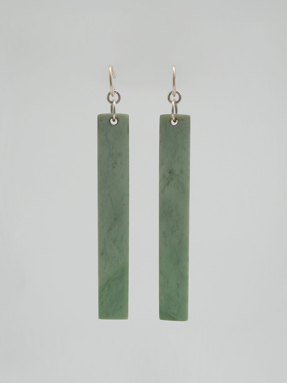 Moko Pounamu NZ Genuine Auhunga Greenstone and Sterling Silver Drop Earrings 13284