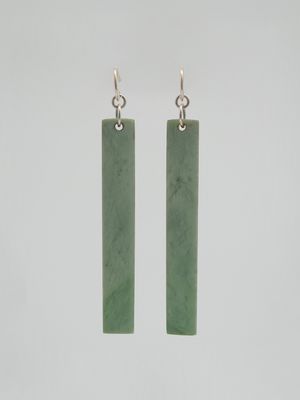 Moko Pounamu NZ Genuine Auhunga Greenstone and Sterling Silver Drop Earrings 13284