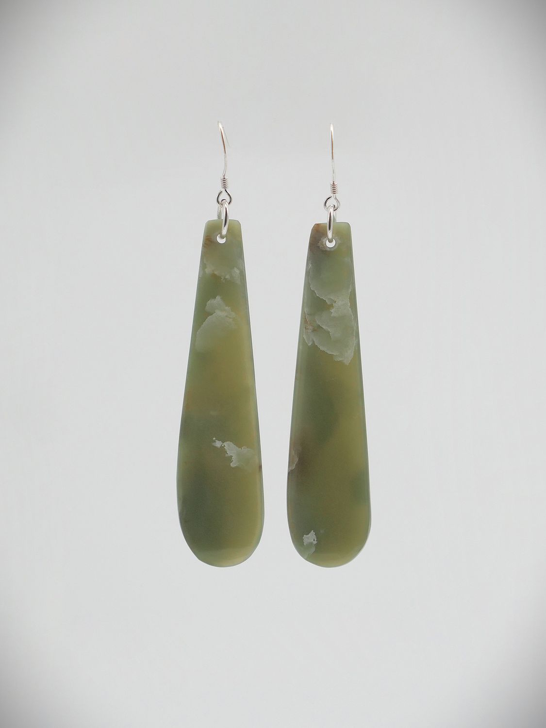 Moko Pounamu NZ Genuine Inanga Greenstone and Sterling Silver Earrings 13290