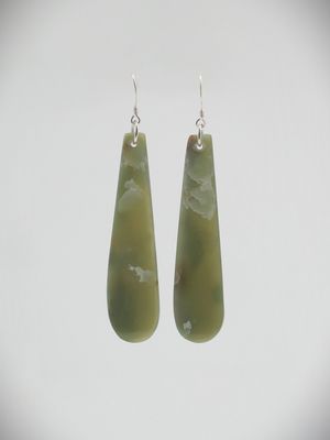 Moko Pounamu NZ Genuine Inanga Greenstone and Sterling Silver Earrings 13290