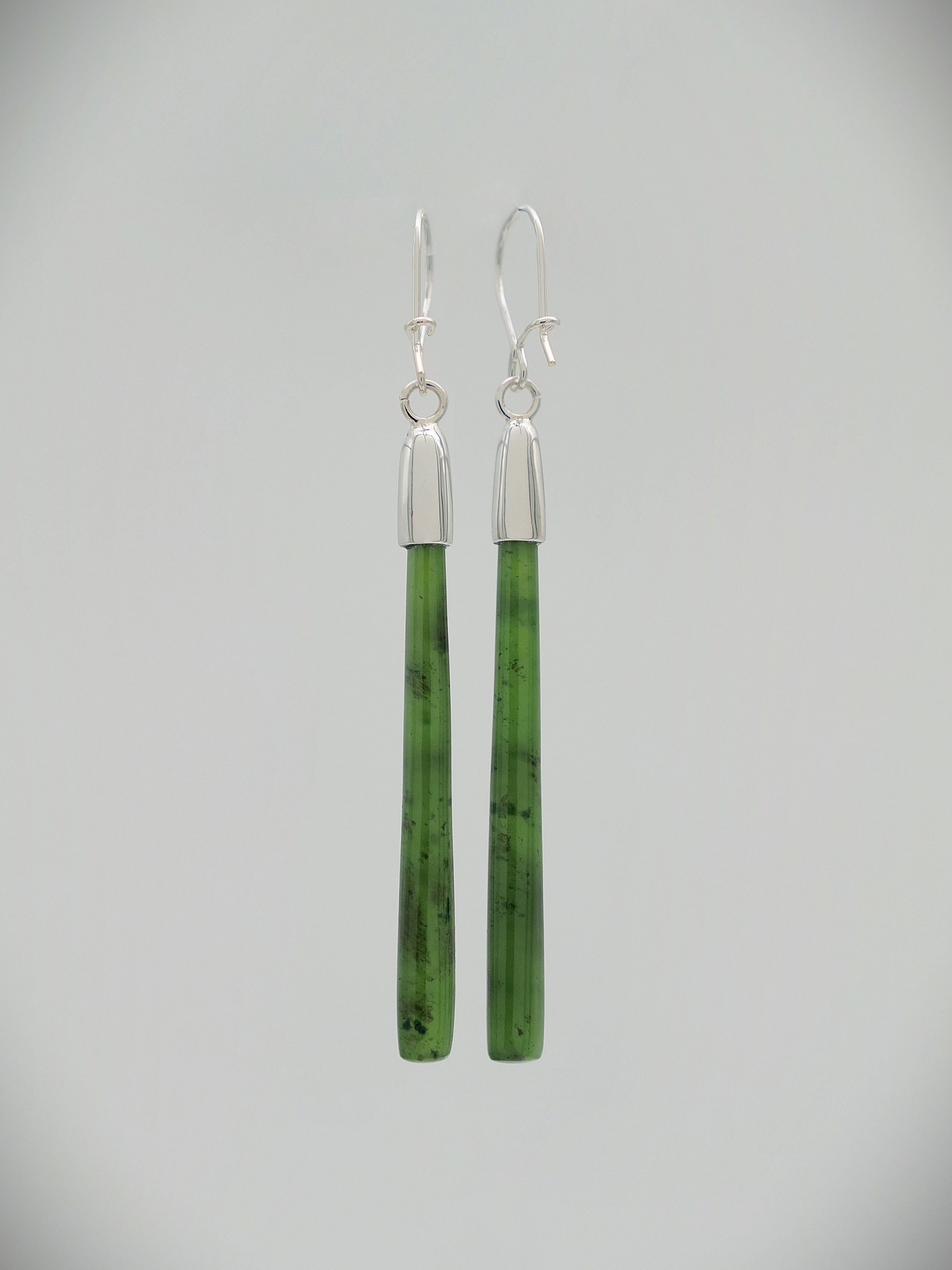 Moko Pounamu NZ Kahurangi Greenstone & Sterling Silver Earrings 13294