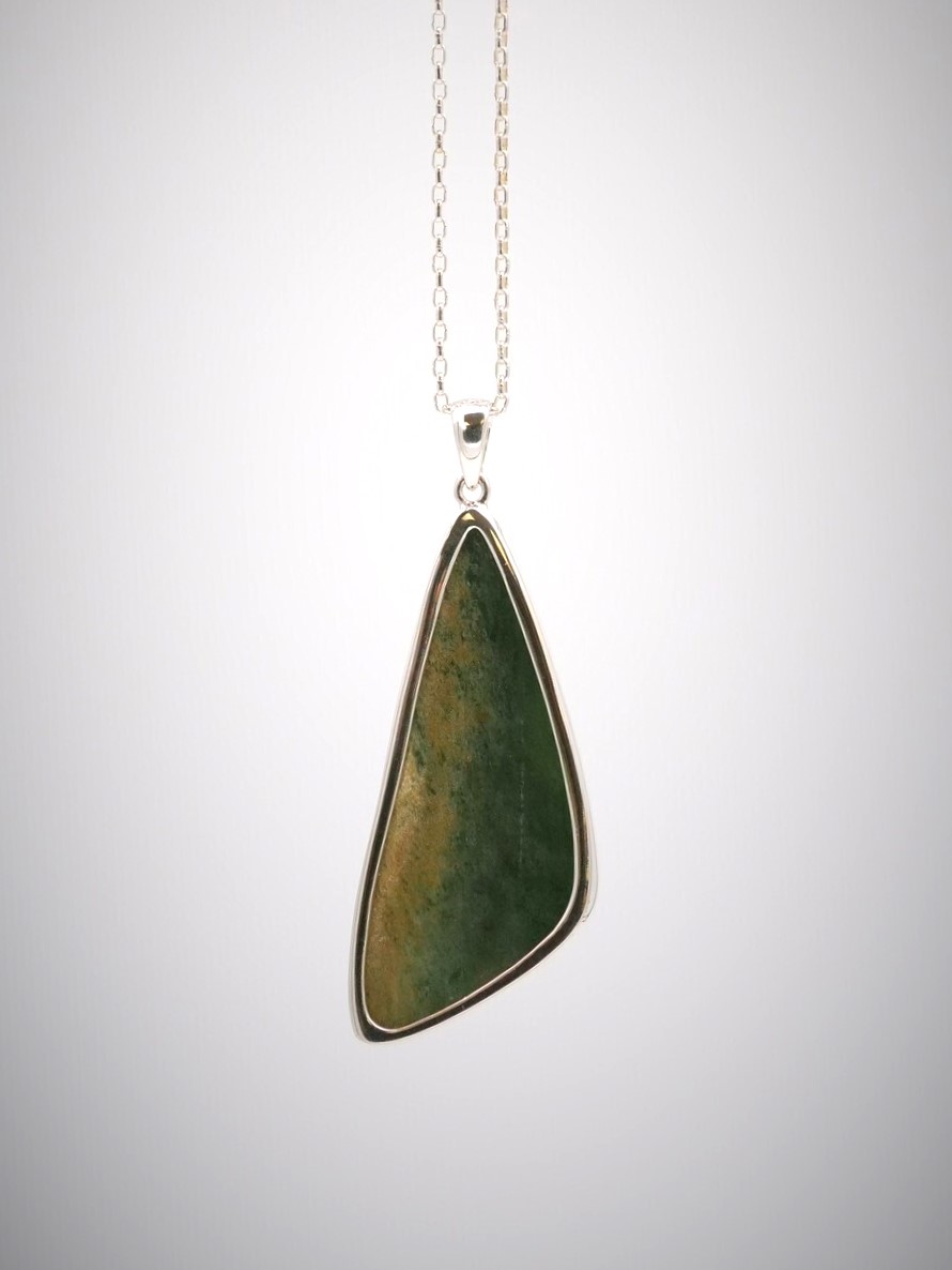 Moko Pounamu Kawakawa Flower Greenstone and Sterling Silver Pendant 04244