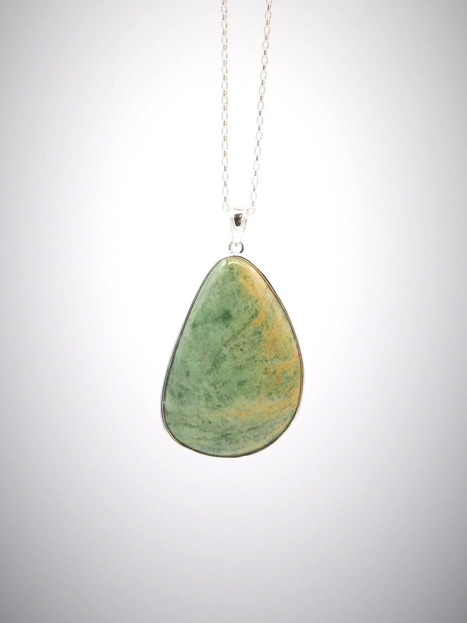 Moko Pounamu Marsden Flower Greenstone and Sterling Silver Pendant 04242