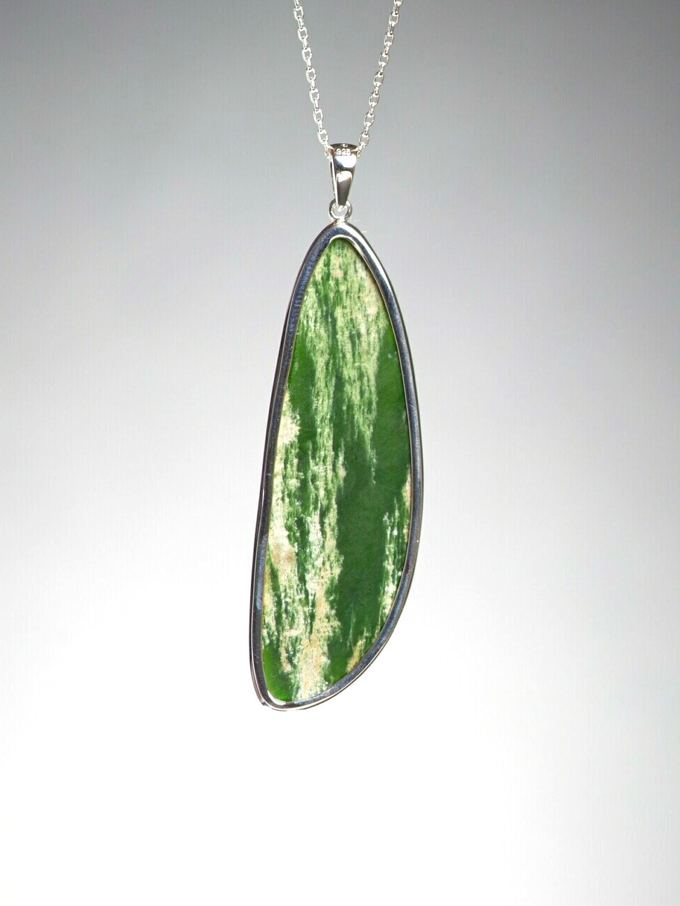 Moko Pounamu Kahurangi Flower Greenstone and Sterling Silver Pendant 00870