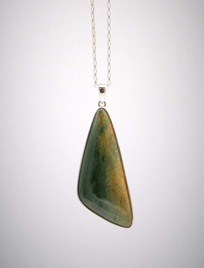 Moko Pounamu Kawakawa Flower Greenstone and Sterling Silver Pendant 04244