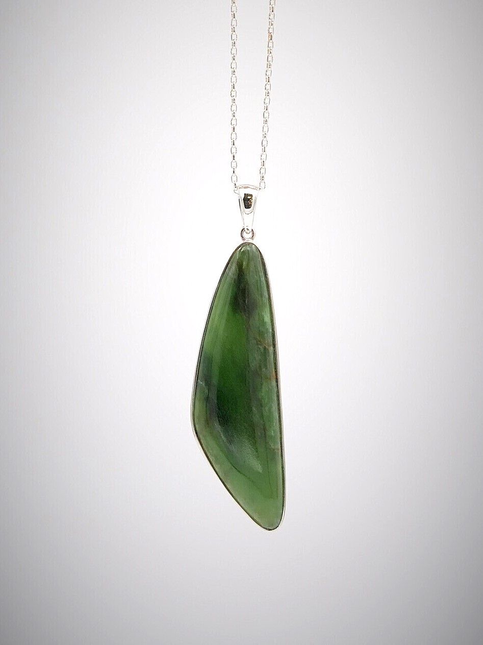 Moko Pounamu Kahurangi Flower Greenstone and Sterling Silver Pendant 04246