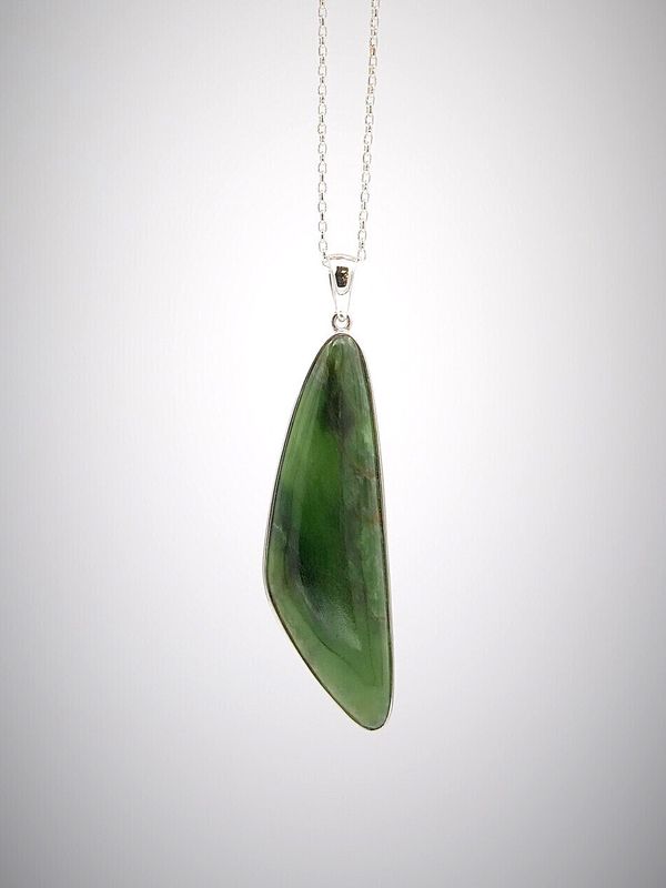 Moko Pounamu Kahurangi Flower Greenstone and Sterling Silver Pendant 04246