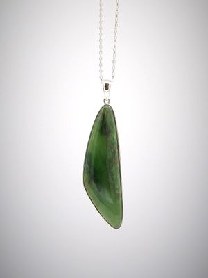 Moko Pounamu Kahurangi Flower Greenstone and Sterling Silver Pendant 04246