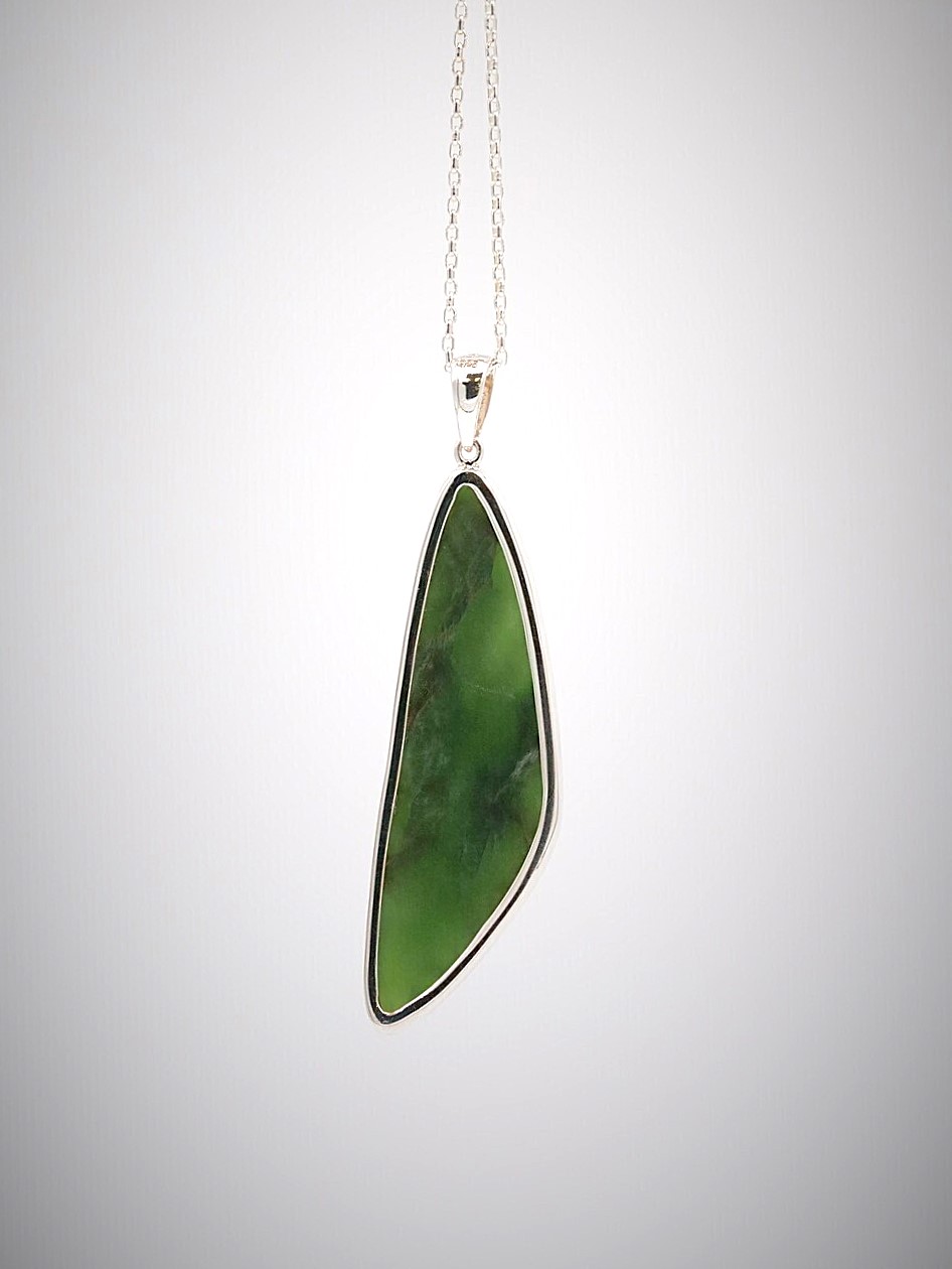 Moko Pounamu Kahurangi Flower Greenstone and Sterling Silver Pendant 04246