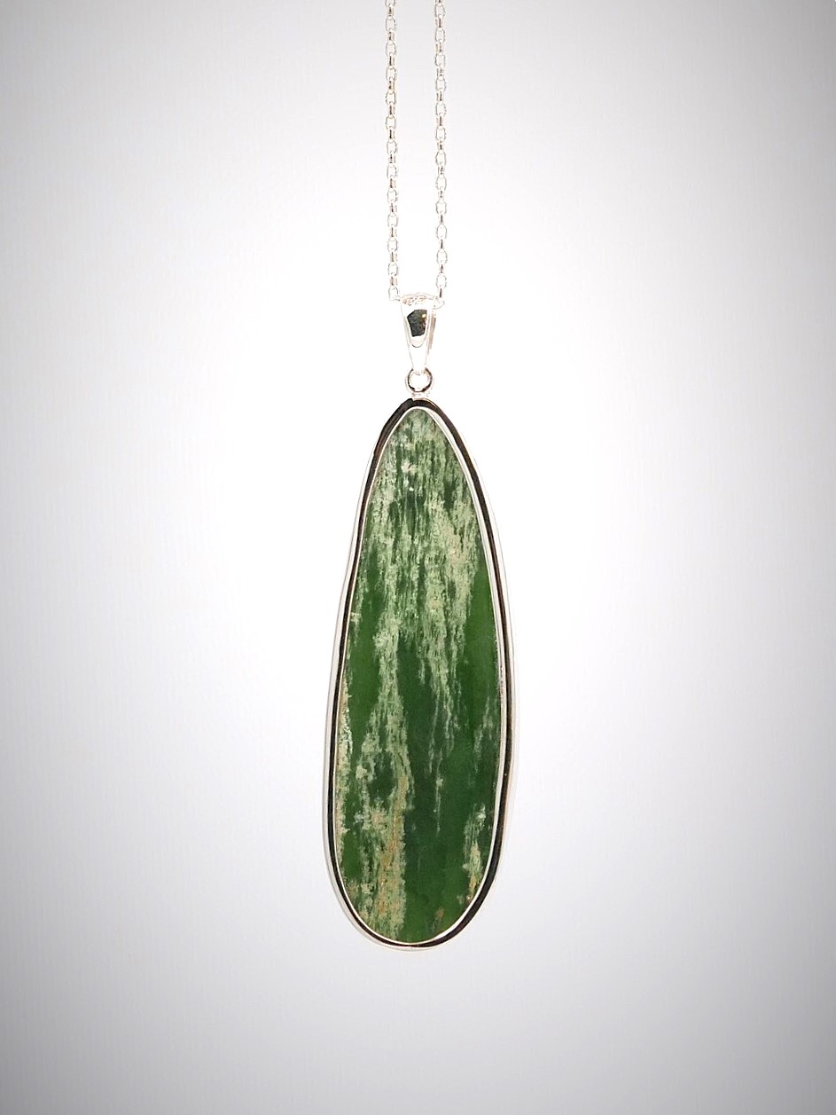 Moko Pounamu Kahurangi Flower Greenstone and Sterling Silver Pendant 04254