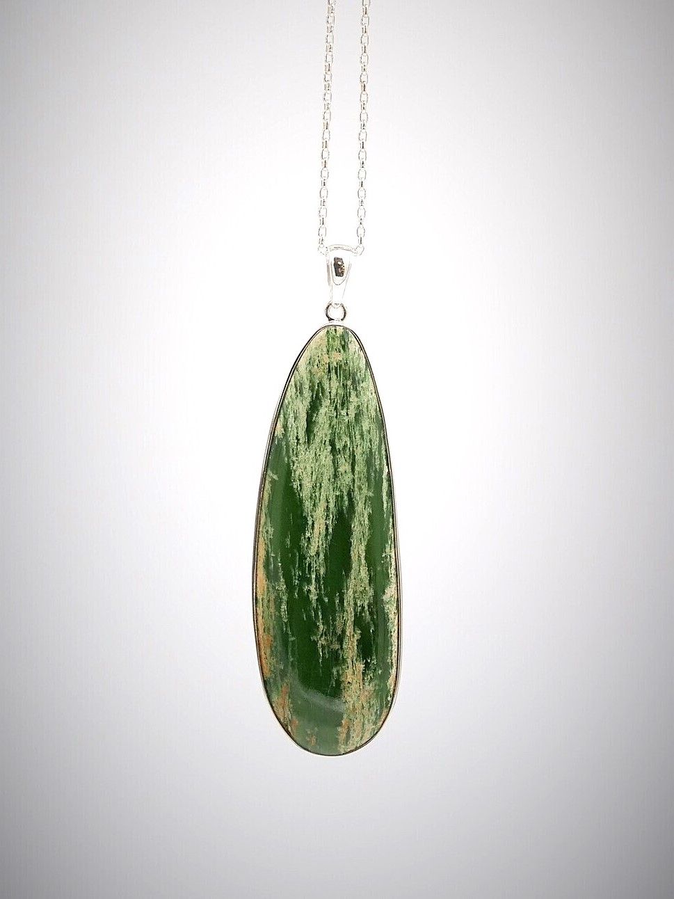 Moko Pounamu Kahurangi Flower Greenstone and Sterling Silver Pendant 04254