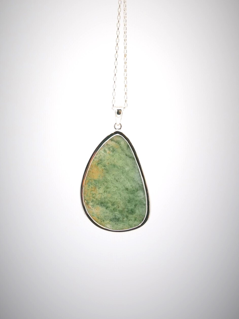 Moko Pounamu Marsden Flower Greenstone and Sterling Silver Pendant 04242