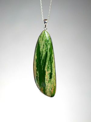 Moko Pounamu Kahurangi Flower Greenstone and Sterling Silver Pendant 00870
