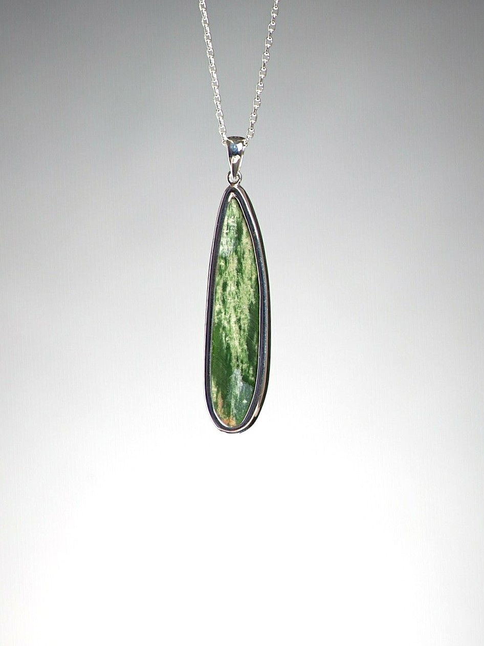 Moko Pounamu Kahurangi Flower Greenstone and Sterling Silver Pendant 00895