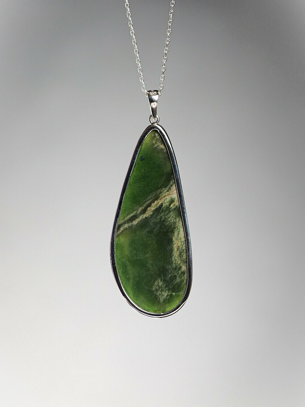 Moko Pounamu Marsden Flower Greenstone and Sterling Silver Pendant 00906