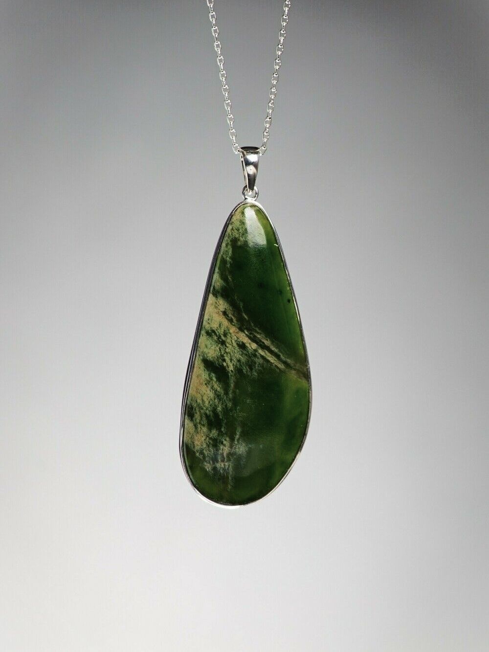 Moko Pounamu Marsden Flower Greenstone and Sterling Silver Pendant 00906