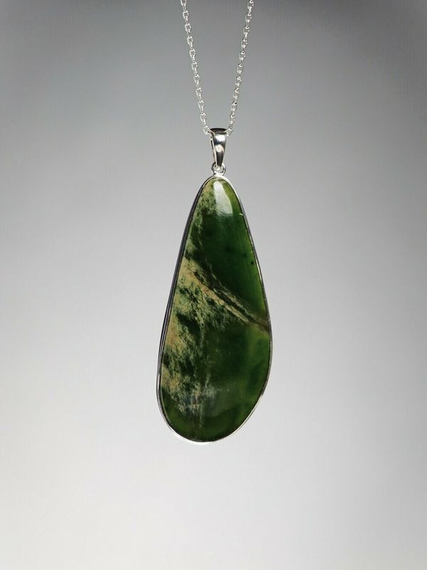 Moko Pounamu Marsden Flower Greenstone and Sterling Silver Pendant 00906