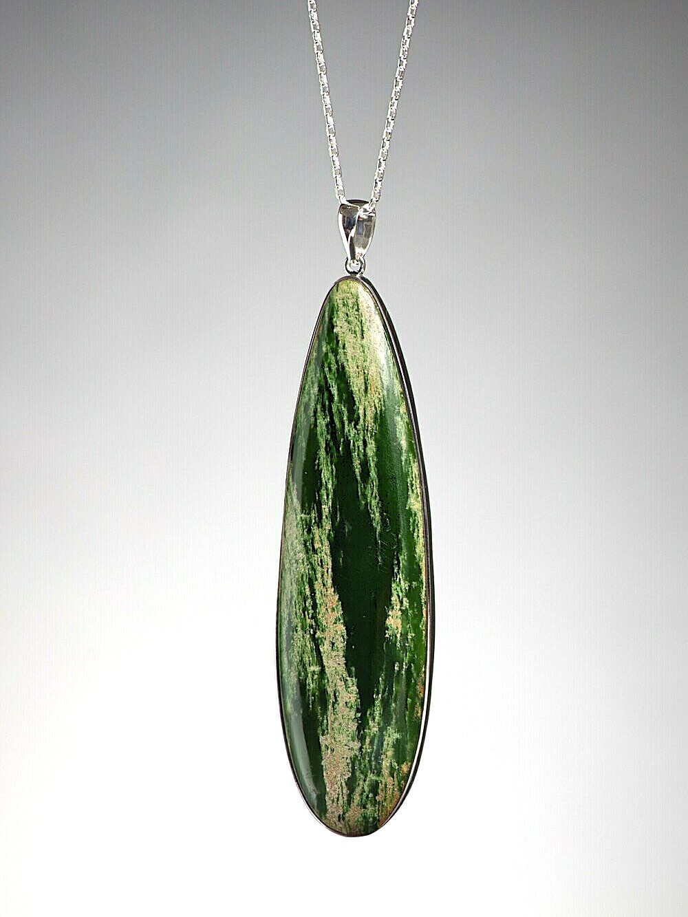 Moko Pounamu Kahurangi Flower Greenstone and Sterling Silver Pendant 00910