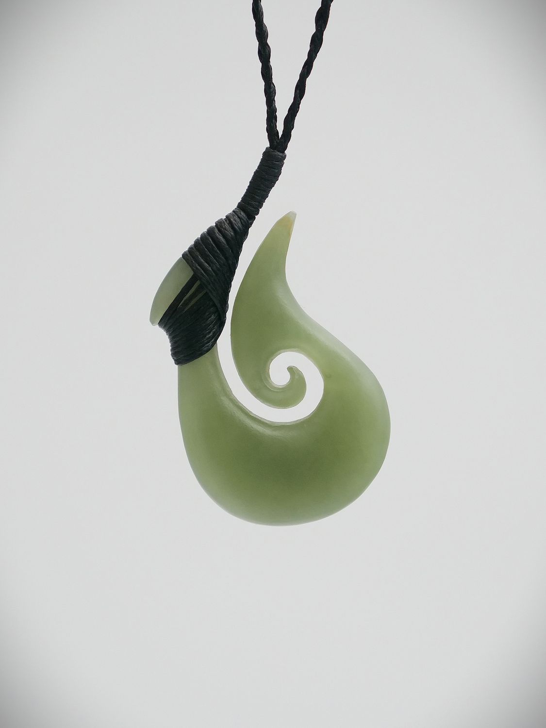Moko Pounamu Hei Matau (Hook) NZ Genuine Inanga Greenstone - Hurunui