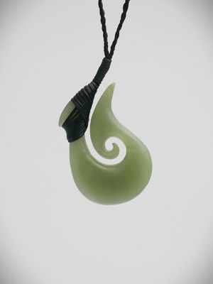Moko Pounamu Hei Matau (Hook) NZ Genuine Inanga Greenstone - Hurunui