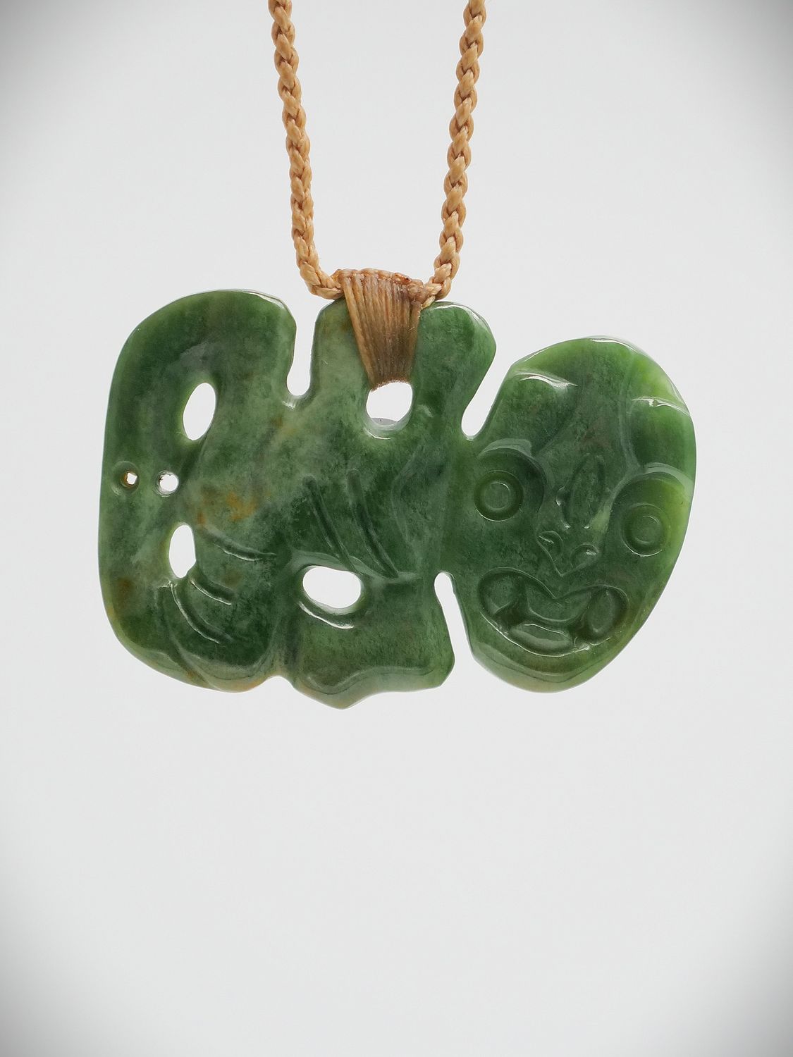 Moko Pounamu Hei Tiki NZ Genuine Marsden Flower Greenstone  - Tutaepawhati