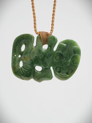 Moko Pounamu Hei Tiki NZ Genuine Marsden Flower Greenstone  - Tutaepawhati