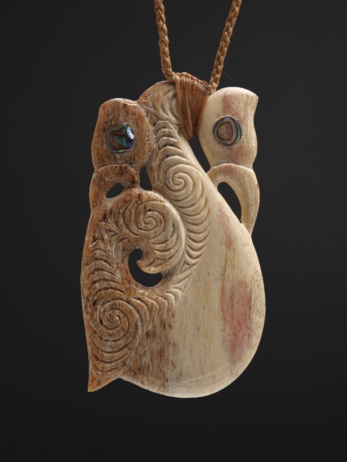 Moko Pounamu Manaia Genuine Whale Bone Carving - Miromiro