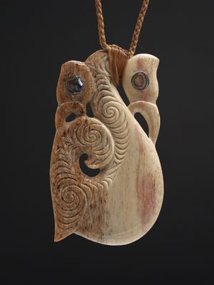 Moko Pounamu Manaia Genuine Whale Bone Carving - Miromiro