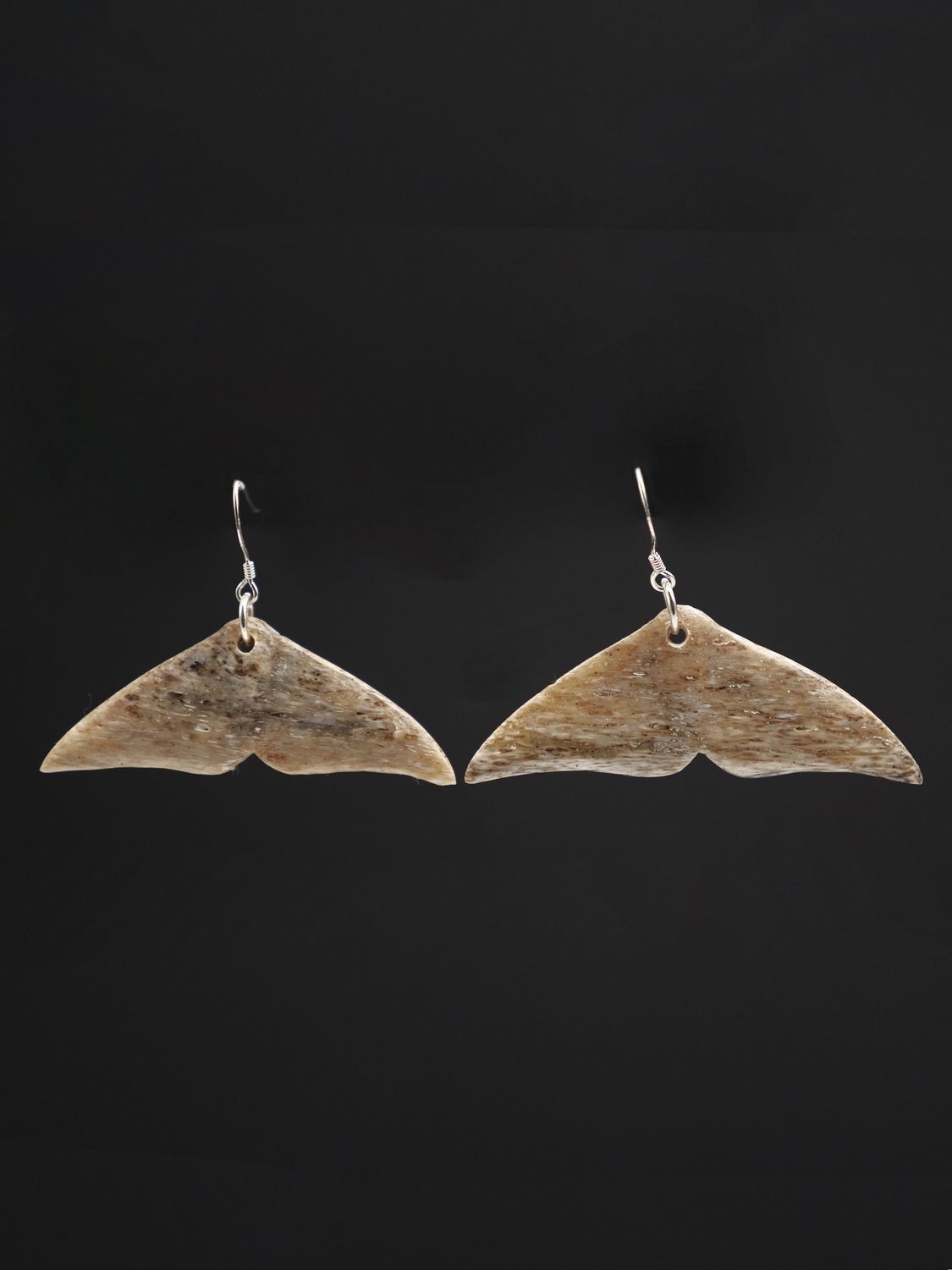 Moko Pounamu Whale Bone and Silver Whale Tail Earrings 13352