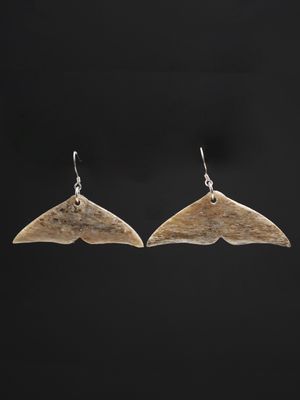 Moko Pounamu Whale Bone and Silver Whale Tail Earrings 13352