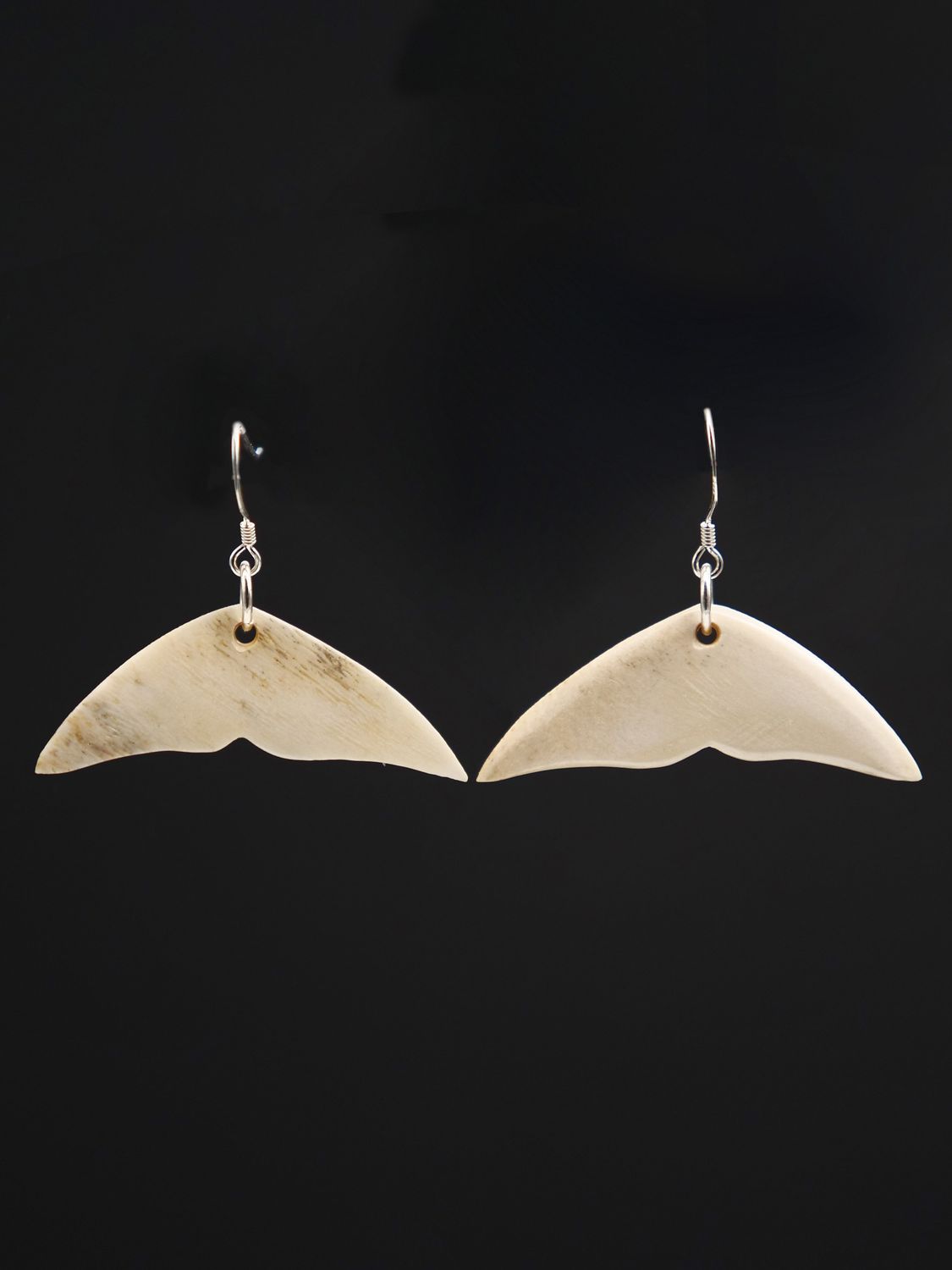 Moko Pounamu Whale Bone and Silver Whale Tail Earrings 13354