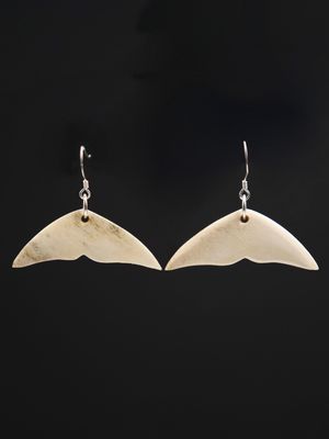 Moko Pounamu Whale Bone and Silver Whale Tail Earrings 13354