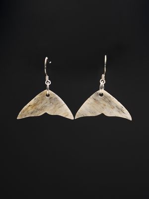 Moko Pounamu Whale Bone and Silver Whale Tail Earrings 13355