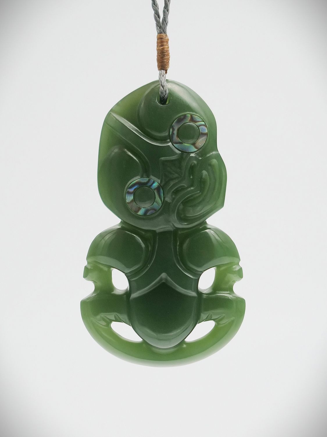 Moko Pounamu Hei Tiki NZ Genuine Inanga Greenstone - Peketa