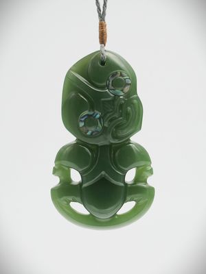 Moko Pounamu Hei Tiki NZ Genuine Inanga Greenstone - Peketa