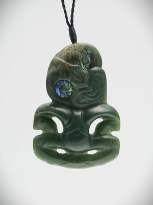 Moko Pounamu Hei Tiki NZ Genuine Marsden Flower Greenstone  - Kaikoura