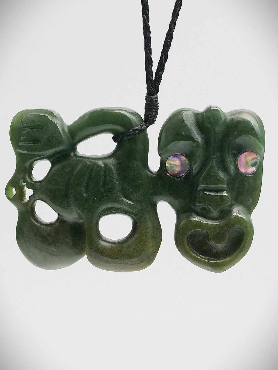 Moko Pounamu Hei Tiki NZ Genuine Marsden Flower Greenstone - Otukaikino