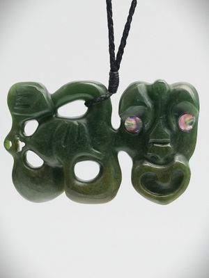 Moko Pounamu Hei Tiki NZ Genuine Marsden Flower Greenstone - Otukaikino