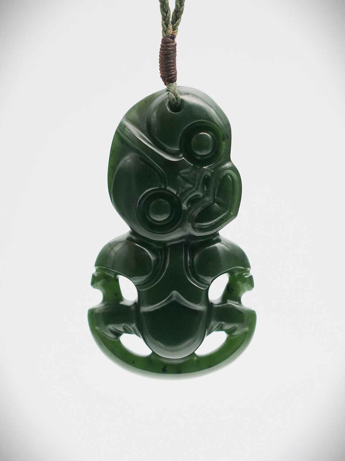 Moko Pounamu Hei Tiki NZ Genuine Kawakawa Greenstone - Tutaki