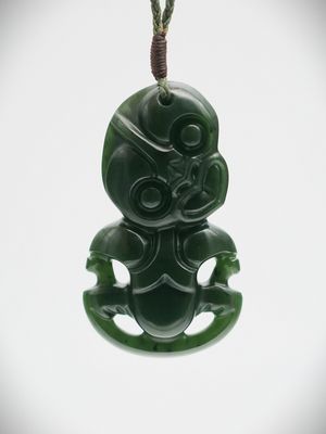 Moko Pounamu Hei Tiki NZ Genuine Kawakawa Greenstone - Tutaki