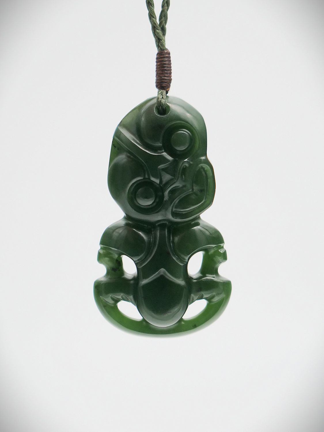 Moko Pounamu Hei Tiki NZ Genuine Kawakawa Greenstone - Tekoa